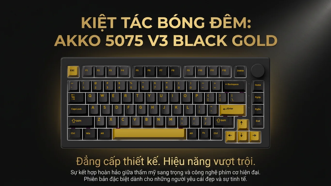 Bàn phím cơ AKKO 5075 V3 Black&Gold (USB Type-C, 2.4G / Bluetooth - Mạch Xuôi)