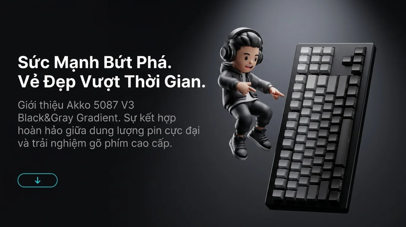 Bàn phím AKKO 5087 V3 Black&Gray Gradient (Bluetooth5.0/2.4GHz/USB Type-C/Hotswap/Switch Akko Botany)