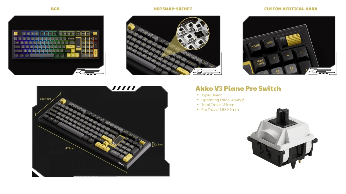 Bàn phím AKKO 5098B Black & Gold (RGB / Hotswap / Akko V3 Piano Pro)