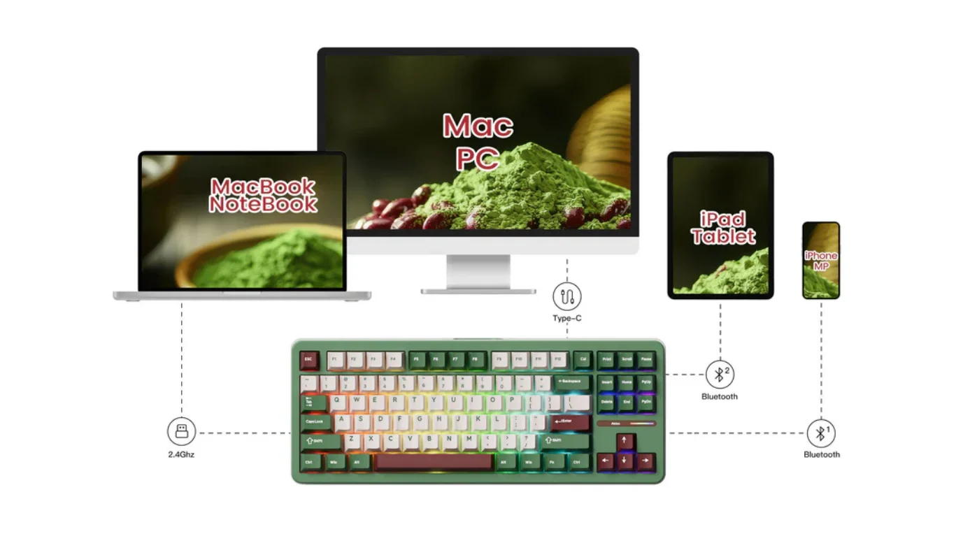 Bàn phím cơ AKKO TAC87 Red Bean Stellar Rose Switch - 3 Mode