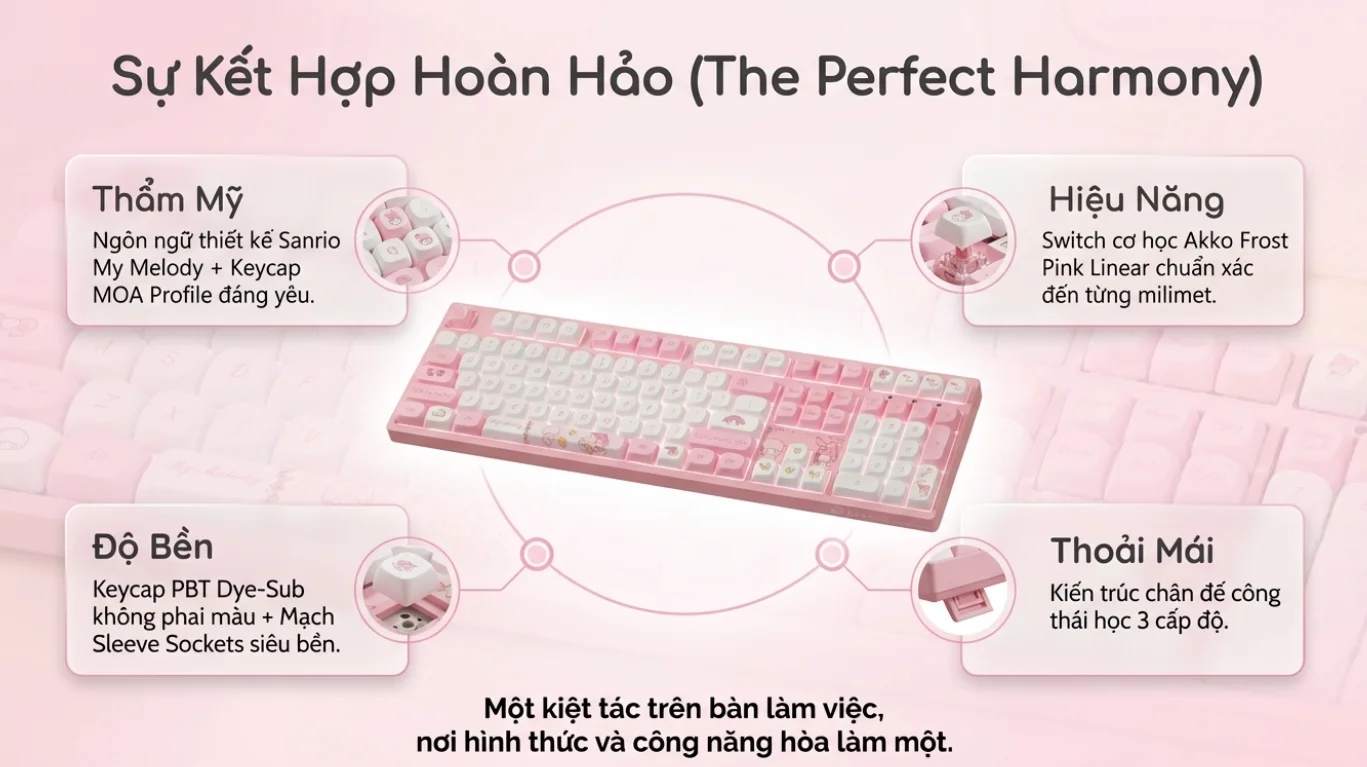 Bàn phím AKKO 3108RF V3 My Melody (Hotswap/USB Type-C/Wireless/No Led)
