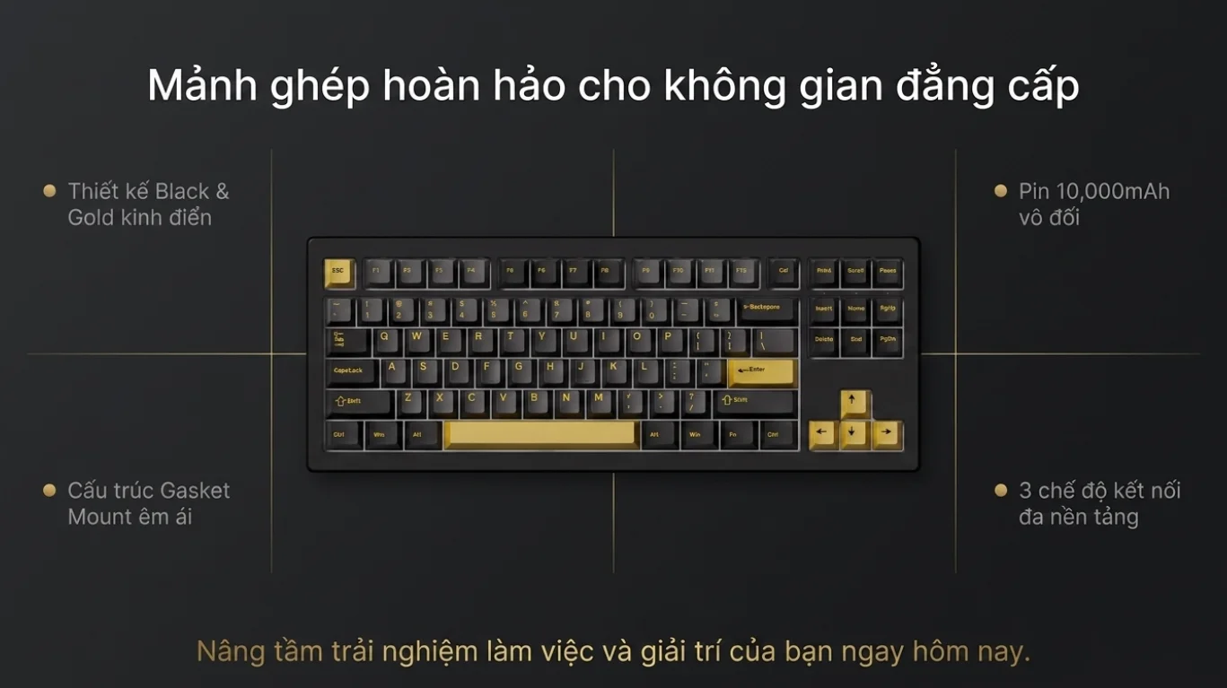 Bàn phím AKKO 5087 V3 Black&Gold (Bluetooth5.0/2.4GHz/USB Type-C/Hotswap/Switch Piano V3 Pro)