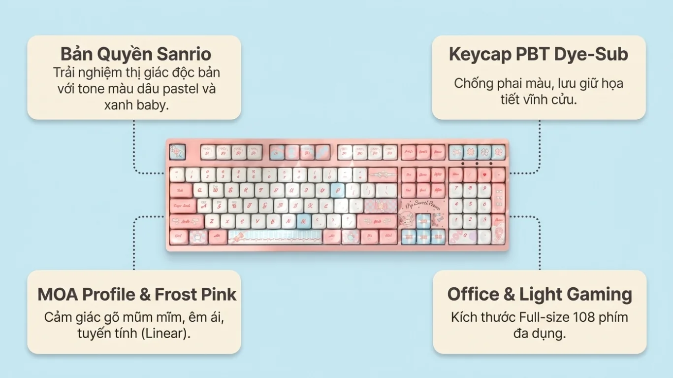Bàn phím AKKO 3108RF V3 Piano Sweet (Hotswap/USB Type-C/Wireless/No Led)