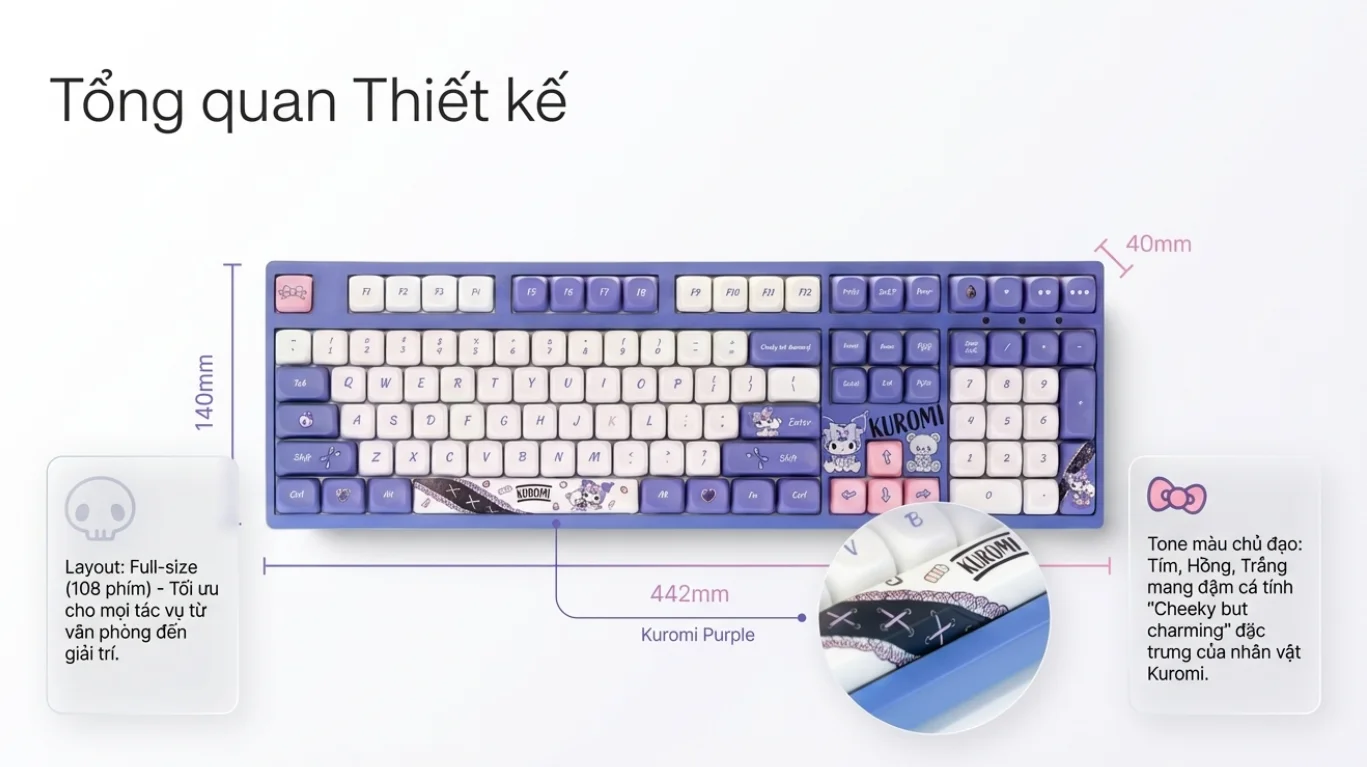 Bàn phím AKKO 3108RF V3 Kuromi (Hotswap/USB Type-C/Wireless/No Led)