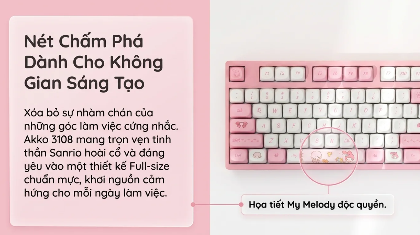 Bàn phím AKKO 3108RF V3 My Melody (Hotswap/USB Type-C/Wireless/No Led)