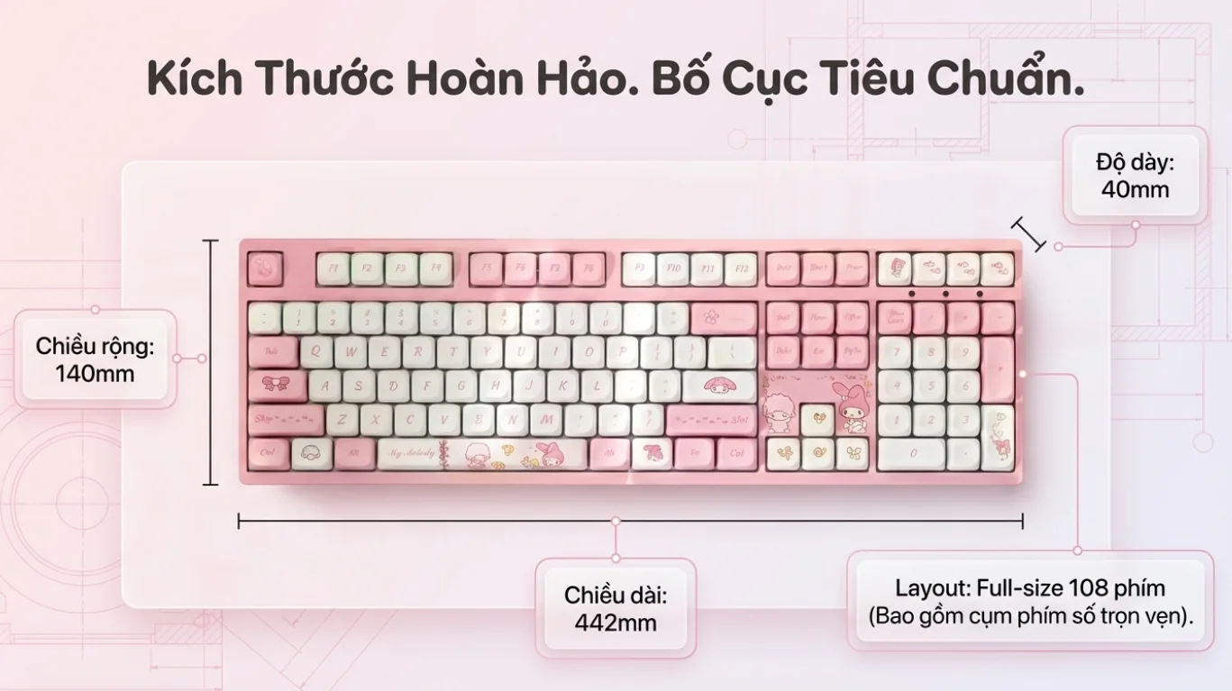 Bàn phím AKKO 3108RF V3 My Melody (Hotswap/USB Type-C/Wireless/No Led)
