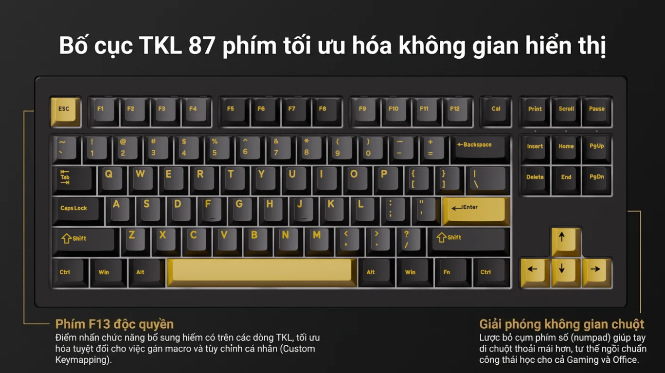 Bàn phím AKKO 5087 V3 Black&Gold (Bluetooth5.0/2.4GHz/USB Type-C/Hotswap/Switch Piano V3 Pro)