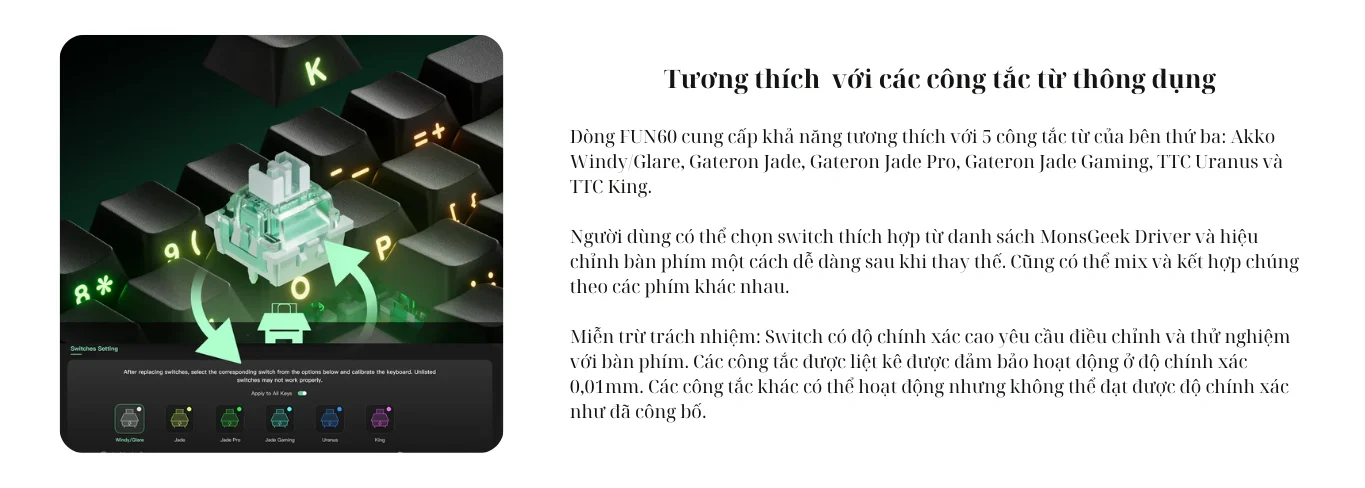 Bàn phím cơ MonsGeek FUN60 Pro SP White Akko Glare Magnetic Switches Tri-Mode ( Dây/USB/Bluetooth)
