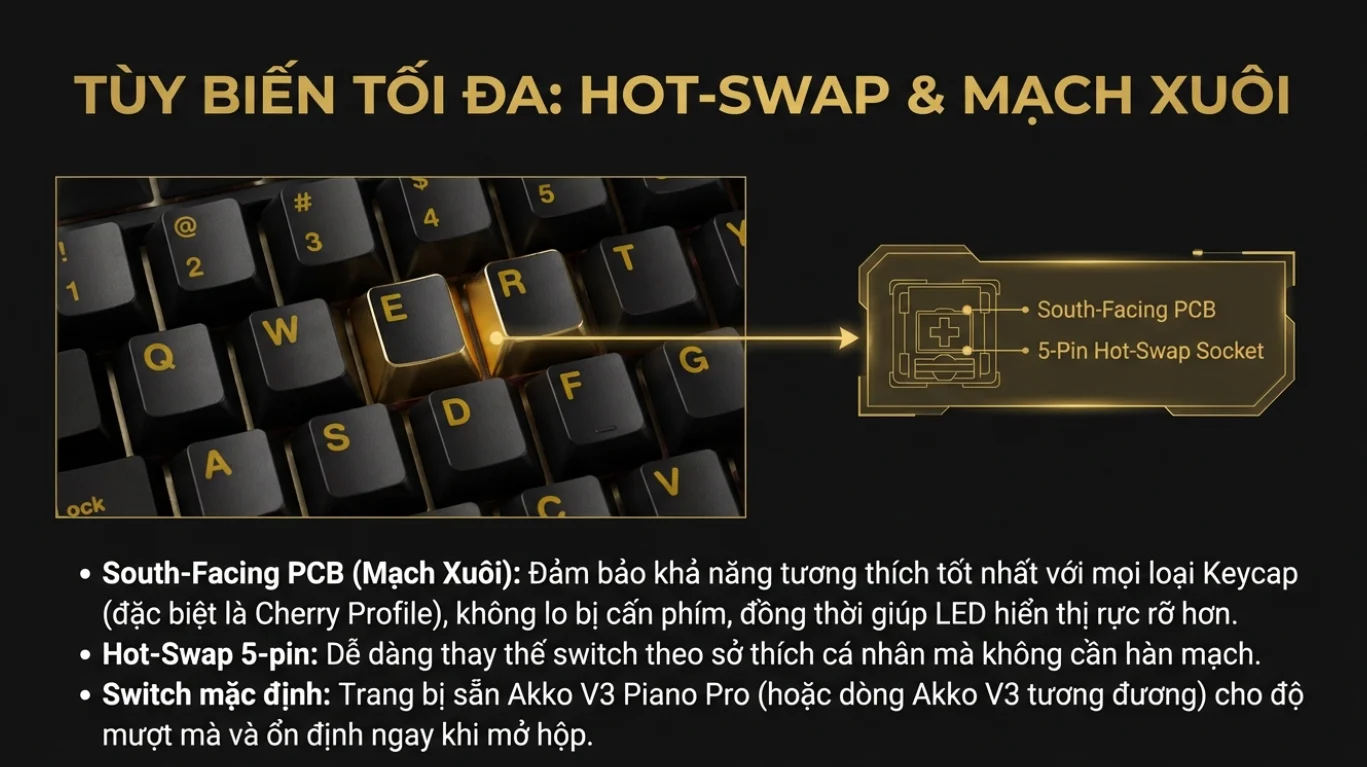 Bàn phím cơ AKKO 5075 V3 Black&Gold (USB Type-C, 2.4G / Bluetooth - Mạch Xuôi)