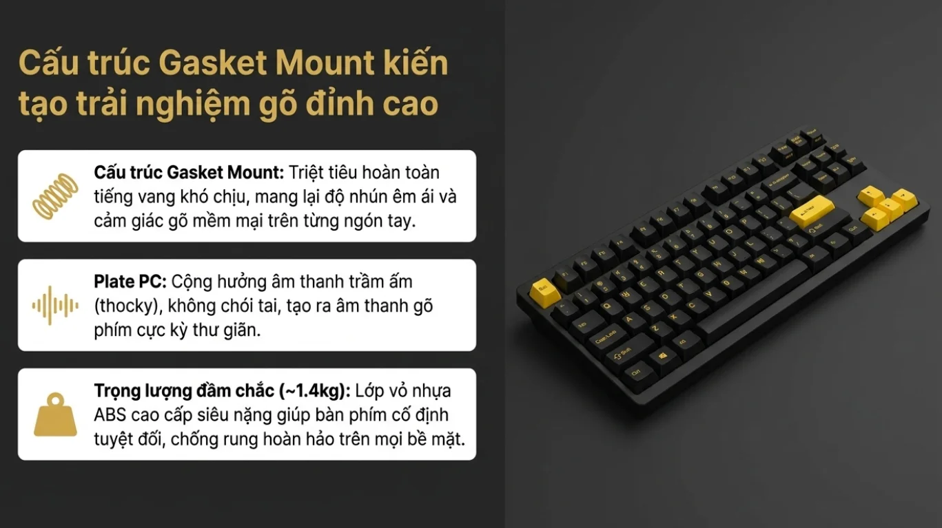 Bàn phím AKKO 5087 V3 Black&Gold (Bluetooth5.0/2.4GHz/USB Type-C/Hotswap/Switch Piano V3 Pro)