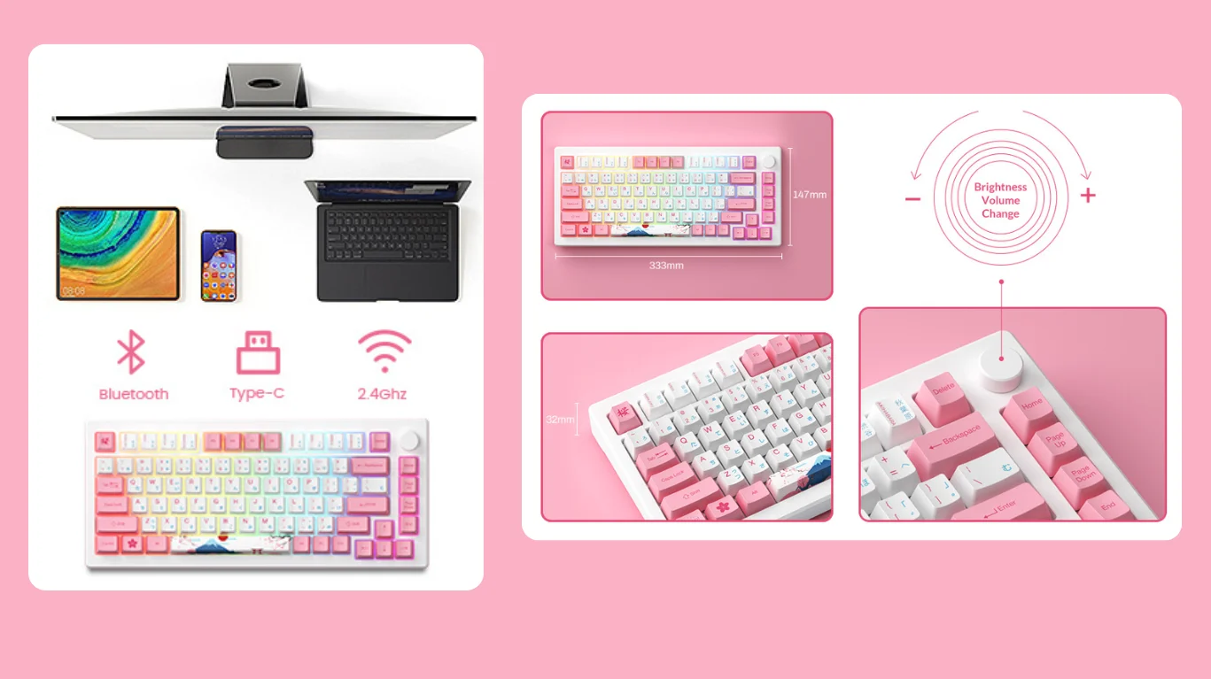 Tặng kèm dây cáp - Bàn phím AKKO MOD007B-HE PC Tokyo Sakura Pink Magnetic Switch
