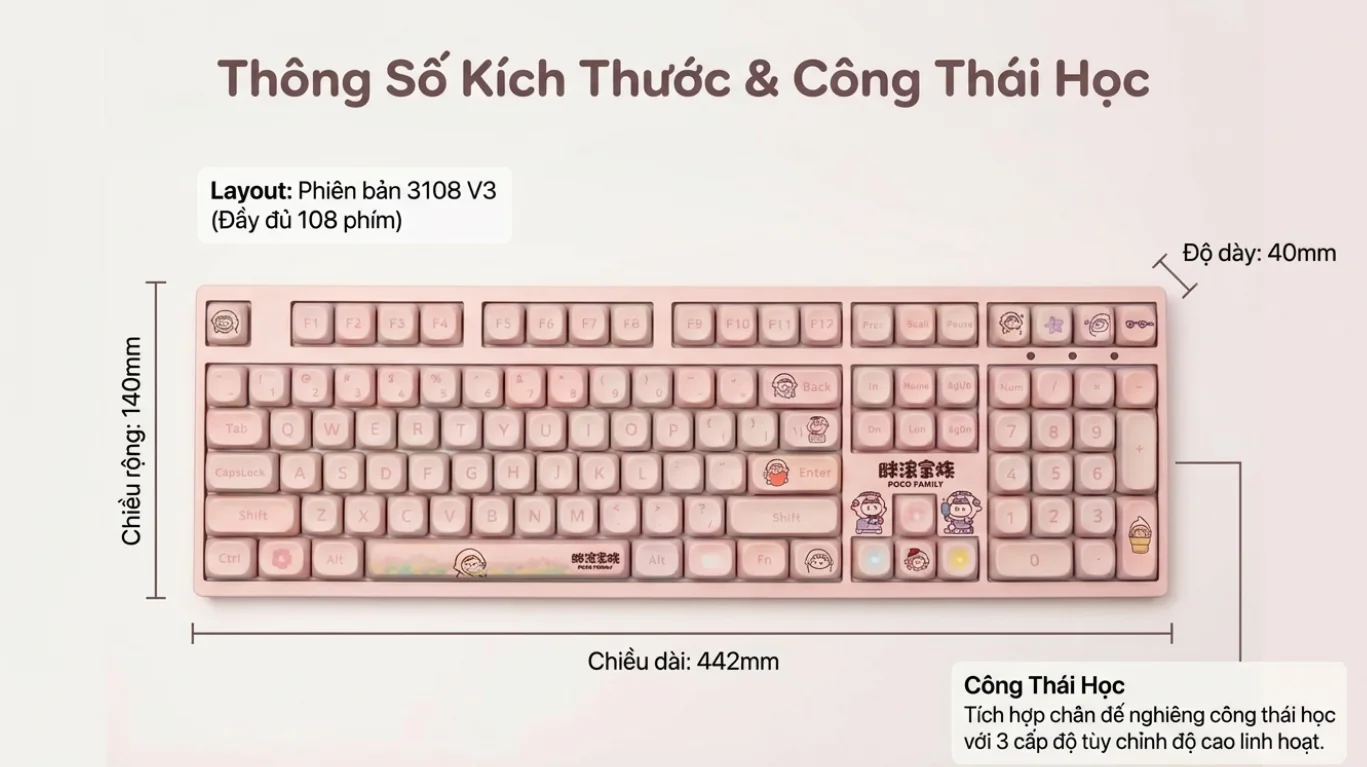 Bàn phím AKKO 3108RF V3 POCO LAMB (Hotswap/USB Type-C/Wireless/No Led)