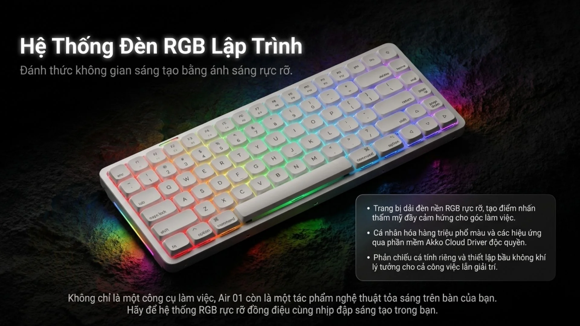 Bàn phím cơ AKKO Air 01 Ink Black (Khung nhôm/ Hotswap/Bluetooth5.0-2.4GHz-USB TypeC)