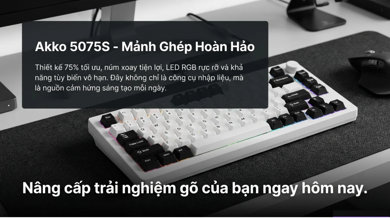 Bàn phím cơ AKKO 5075S Black on White (Hotswap/Led RGB/USB Type-C)