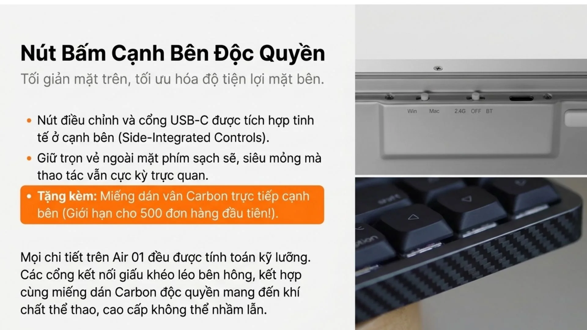 Bàn phím cơ AKKO Air 01 Ink Black (Khung nhôm/ Hotswap/Bluetooth5.0-2.4GHz-USB TypeC)