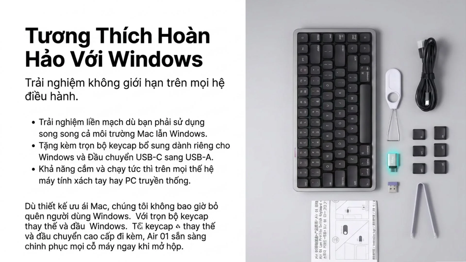 Bàn phím cơ AKKO Air 01 Ink Black (Khung nhôm/ Hotswap/Bluetooth5.0-2.4GHz-USB TypeC)