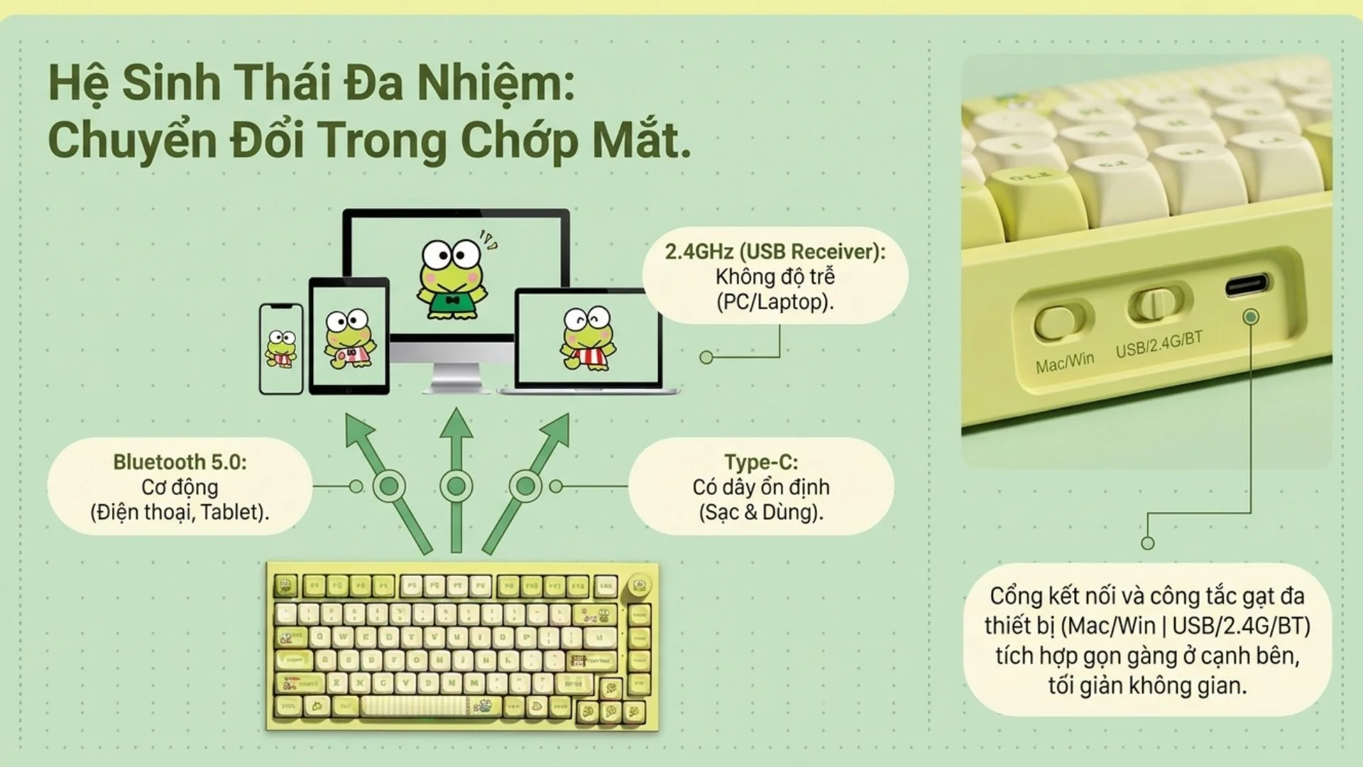 Bàn phím cơ AKKO 5075 V5 KeroKero Keroppi