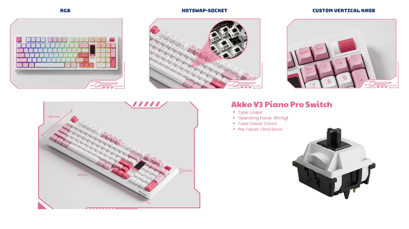 Bàn phím AKKO 5098B Prunus Lannesiana (RGB / Hotswap / Akko V3 Piano Pro)