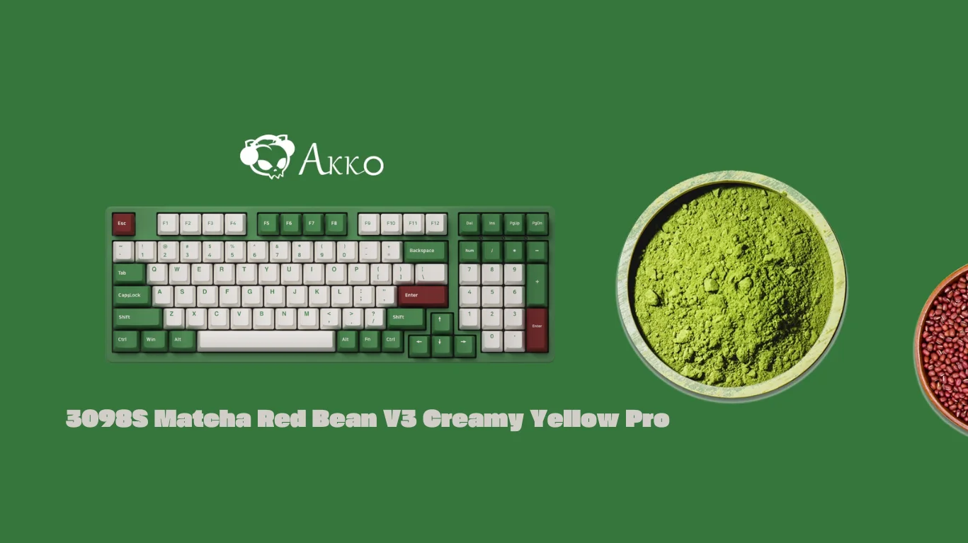 Bàn Phím cơ Akko 3098S Matcha Red Bean (PBT Double Shot/Rainbow LED/cherry profile) - Cream Yellow Pro