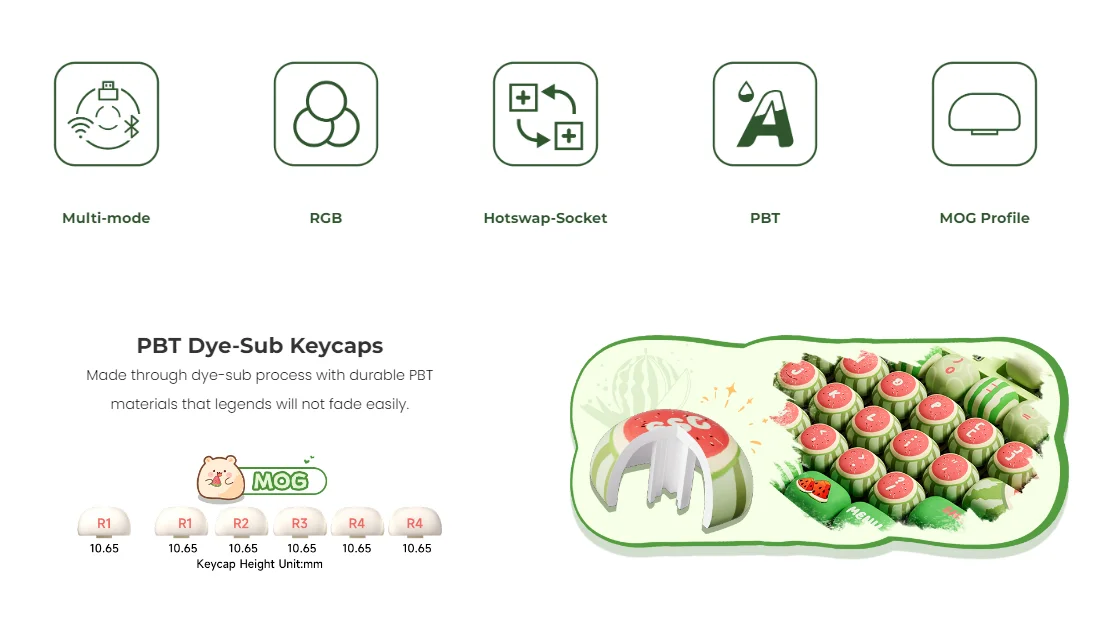 Bàn phím MonsGeek MG108B Watermelon (RGB / Hotswap / Piano Pro SW/ Multi-mode)