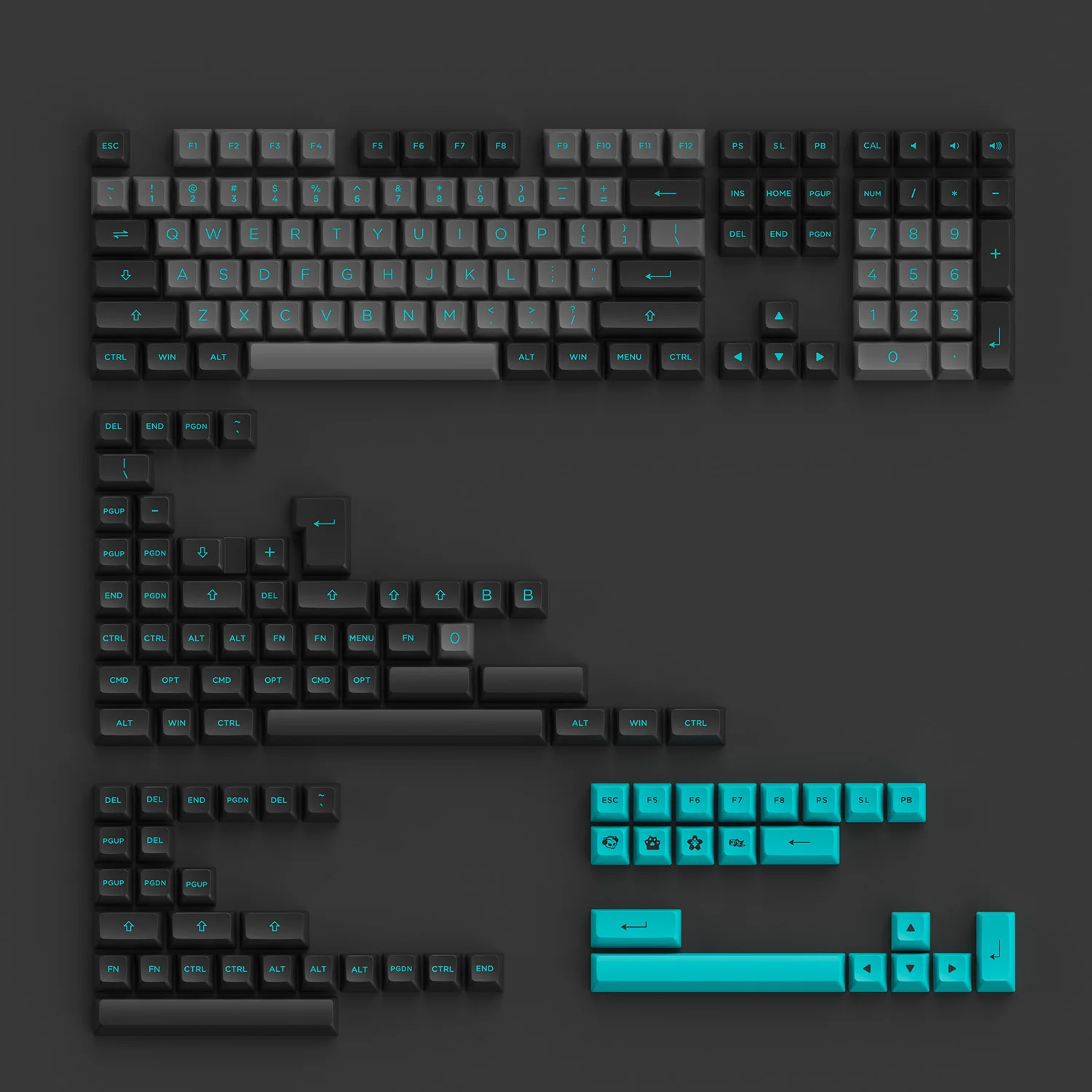 AKKO Keycap set – Black & Cyan (PBT Double-Shot/ASA profile/197 nút)