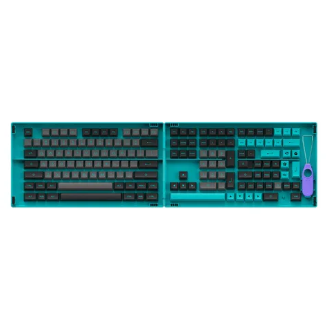 AKKO Keycap set – Black & Cyan (PBT Double-Shot/ASA profile/197 nút)