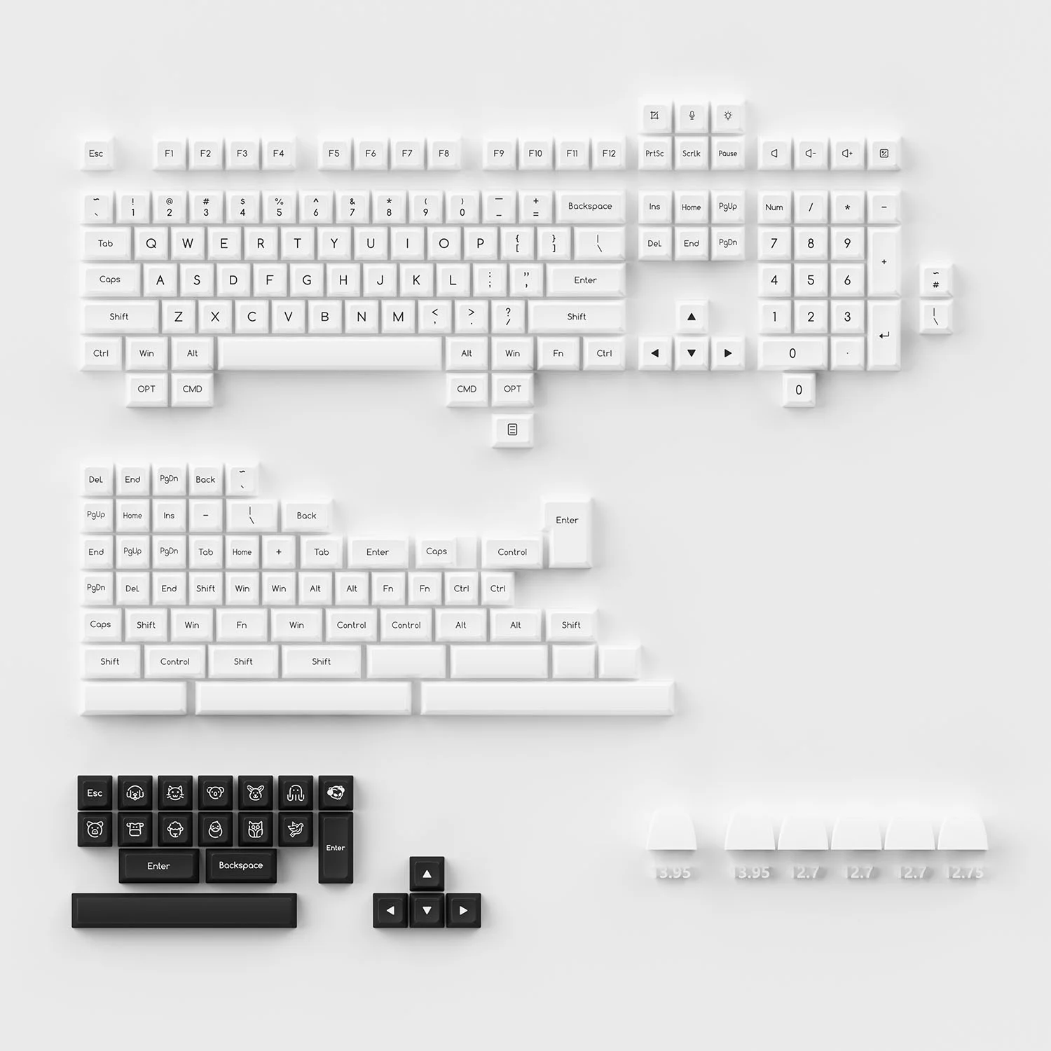AKKO Keycap Set – Black on White BoW (ABS Double-Shot / SAL profile / 195 nút)