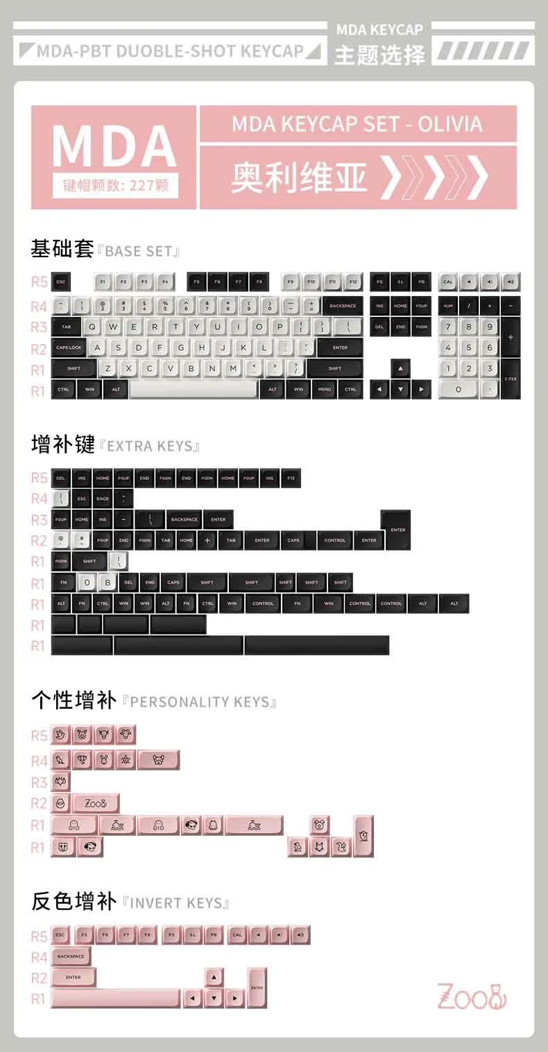 AKKO Keycap set – Olivia (PBT Double-Shot / MDA profile / 227 nút)