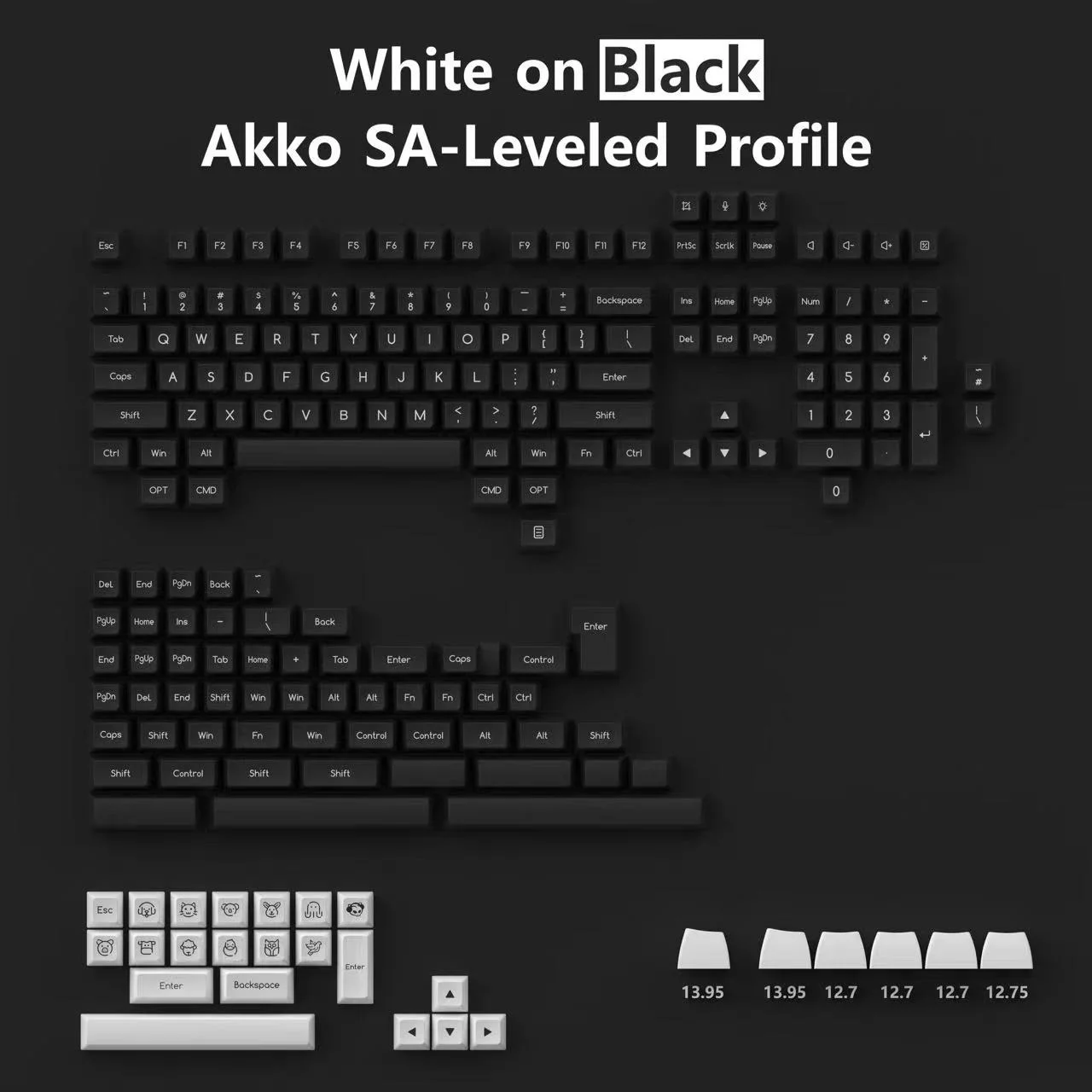 AKKO Keycap Set – White on Black WoB (ABS Double-Shot / SAL profile / 195 nút)