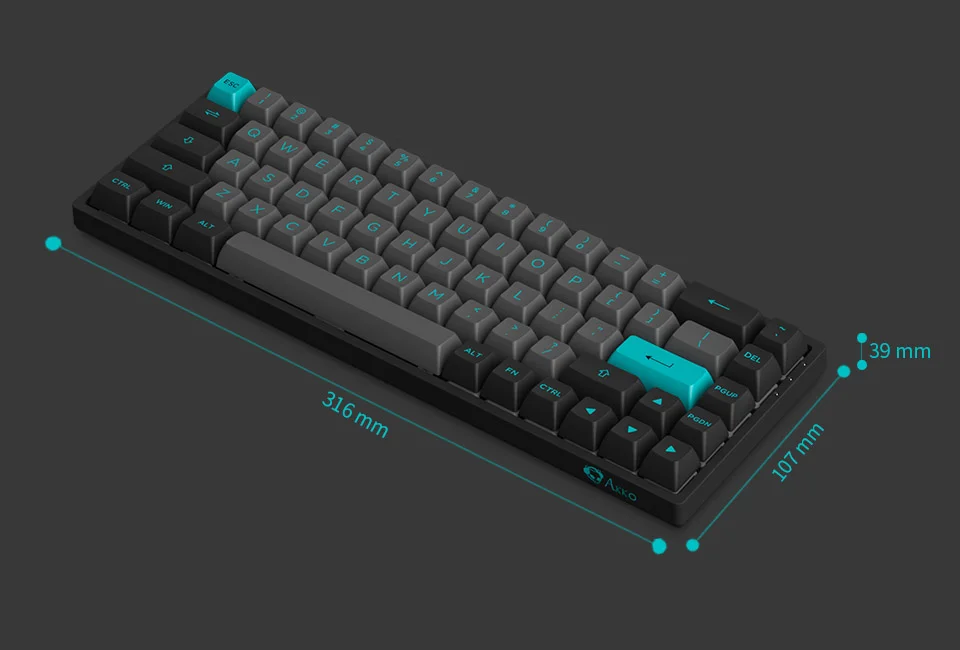 Bàn phím cơ AKKO 3068B Plus Black&Cyan (Bluetooth 5.0 / Wireless 2.4Ghz / Hotswap / Foam tiêu âm / AKKO CS Jelly Pink)