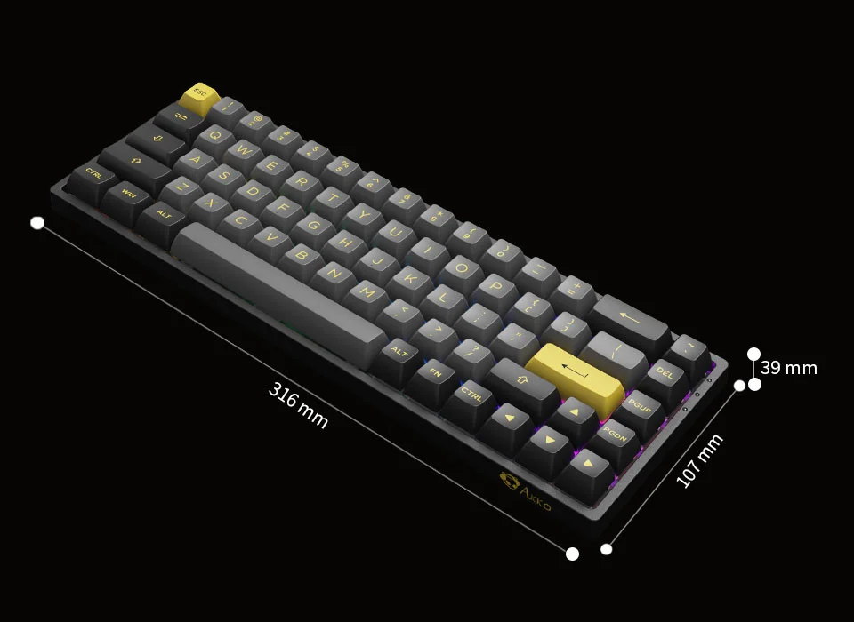 Bàn phím cơ AKKO 3068B Plus Black&Gold (Bluetooth 5.0 / Wireless 2.4Ghz / Hotswap / Foam tiêu âm / AKKO CS Jelly sw)