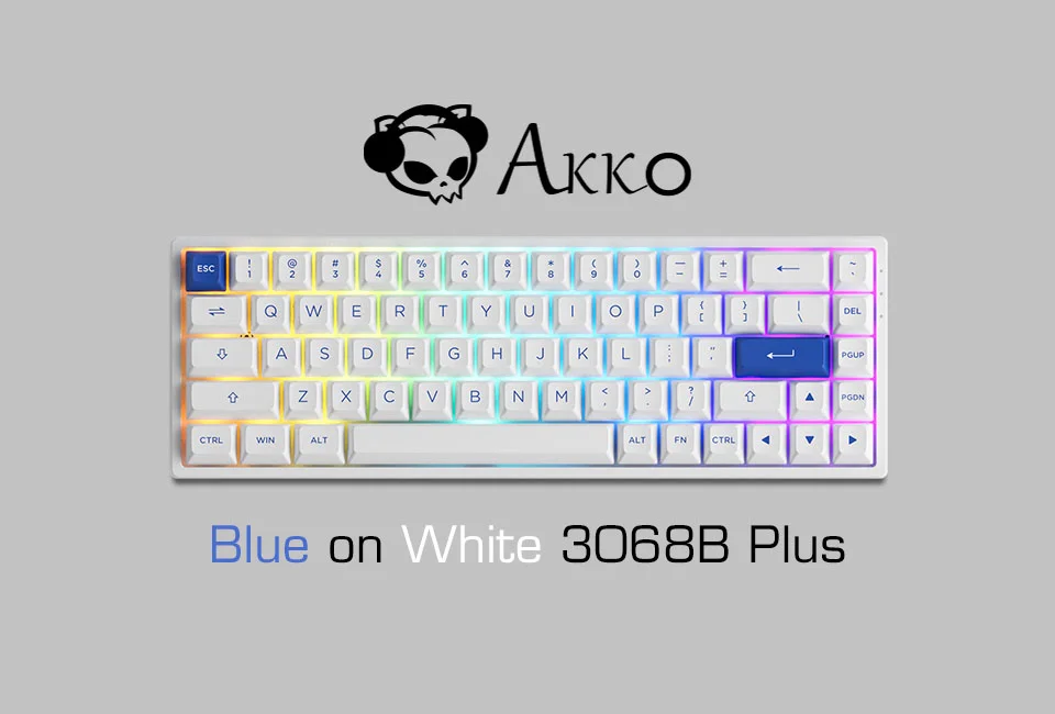 Bàn phím cơ AKKO 3068B Plus Blue on White (Bluetooth 5.0 / Wireless 2.4Ghz / Hotswap / Foam tiêu âm / AKKO CS Jelly Sw)