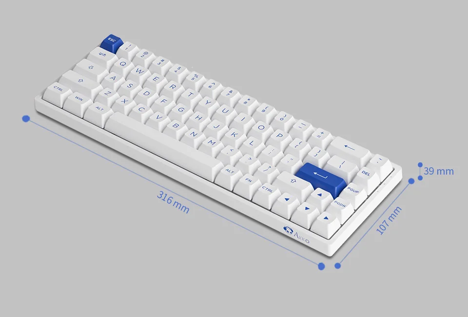 Bàn phím cơ AKKO 3068B Plus Blue on White (Bluetooth 5.0 / Wireless 2.4Ghz / Hotswap / Foam tiêu âm / AKKO CS Jelly Sw)