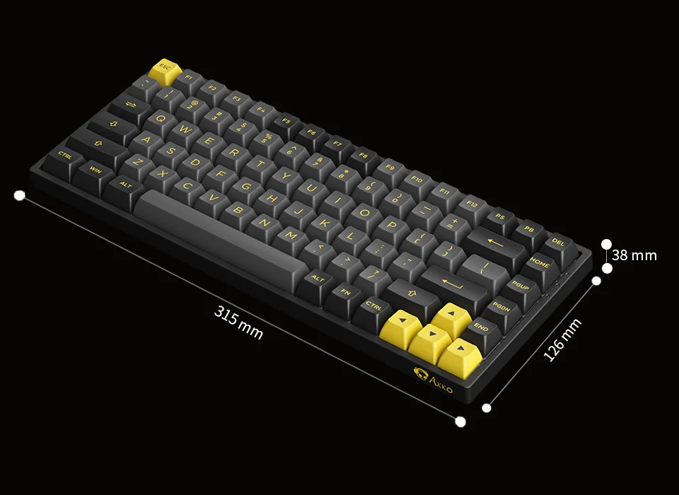 Bàn phím cơ AKKO 3084B Plus Black & Gold (Bluetooth 5.0 / Wireless 2.4Ghz / Hotswap / Foam tiêu âm / AKKO CS Jelly sw)