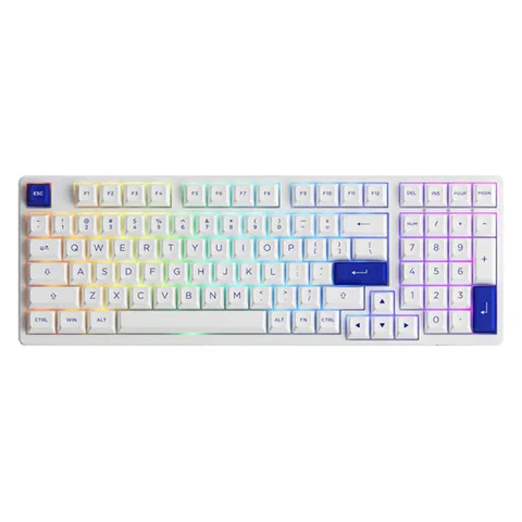 Bàn phím cơ AKKO 3098N Multi-modes Blue on White (Bluetooth 5.0 / Wireless 2.4Ghz / Hotswap / Foam tiêu âm / TTC switch)