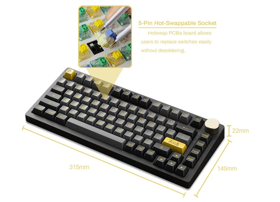 Bàn phím cơ AKKO PC75B Plus v2 Black&Gold (Multi-modes / Hotswap / RGB / Top mount)
