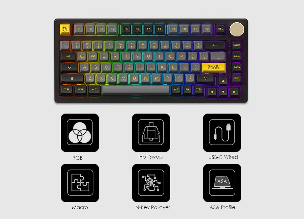 Bàn phím cơ AKKO PC75B Plus v2 Black&Gold (Multi-modes / Hotswap / RGB / Top mount)