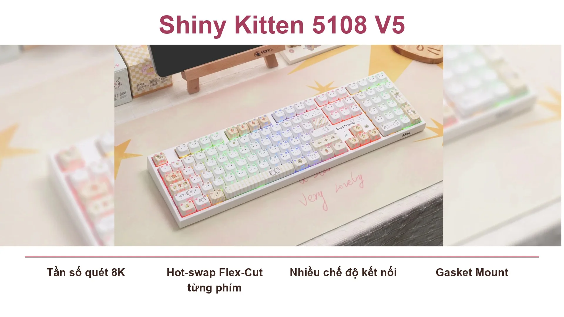 Bàn phím cơ AKKO 5108 V5 Shiny Kitten-Green