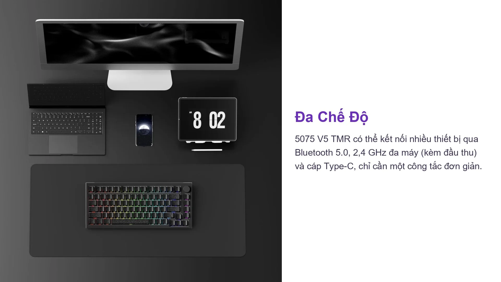 Bàn phím cơ Akko 5075 V5 (TMR) Glassy Carbon Fiber – White