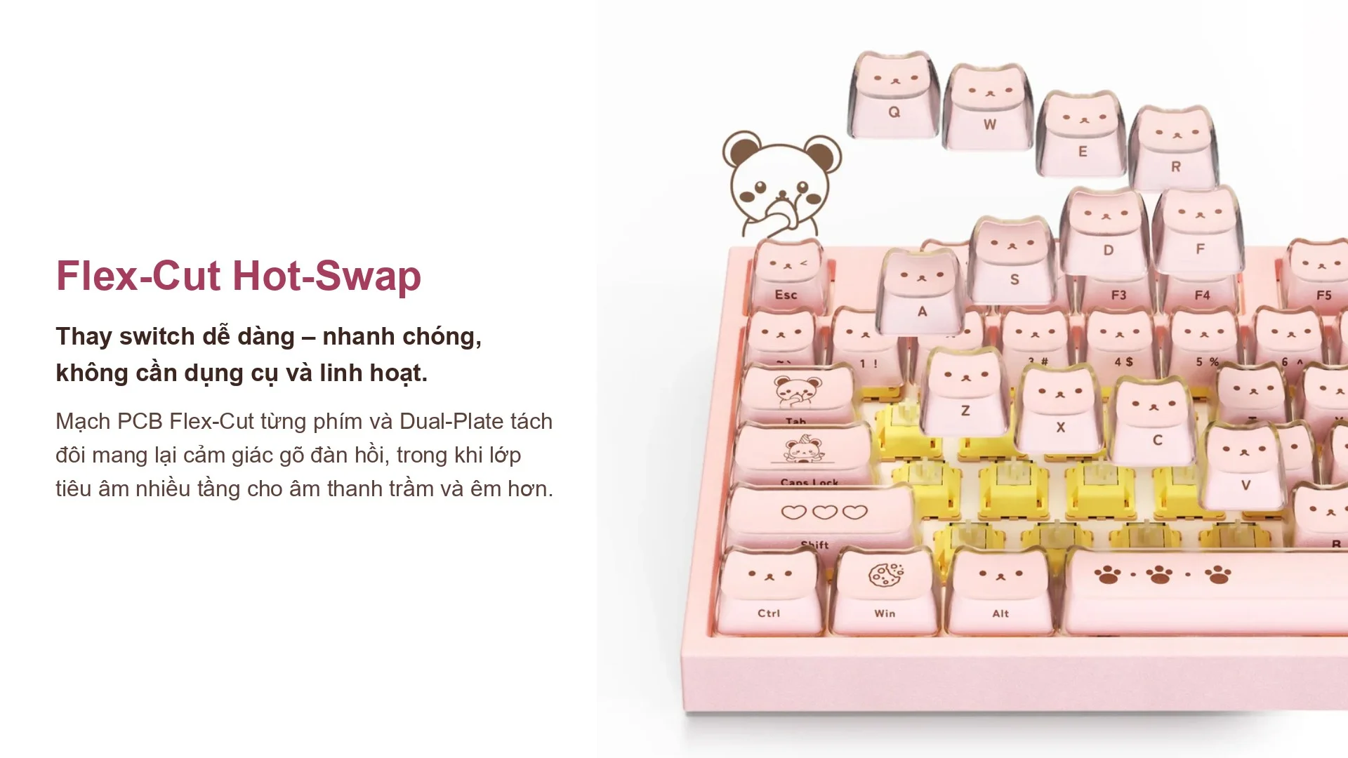 Bàn phím cơ AKKO 5108 V5 Greedy Bear – Pink