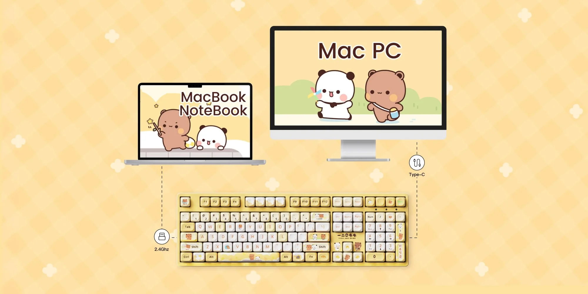 Bàn phím AKKO 3108RF V3 Yier and Bubu yellow (Hotswap/USB Type-C/Wireless/No Led)