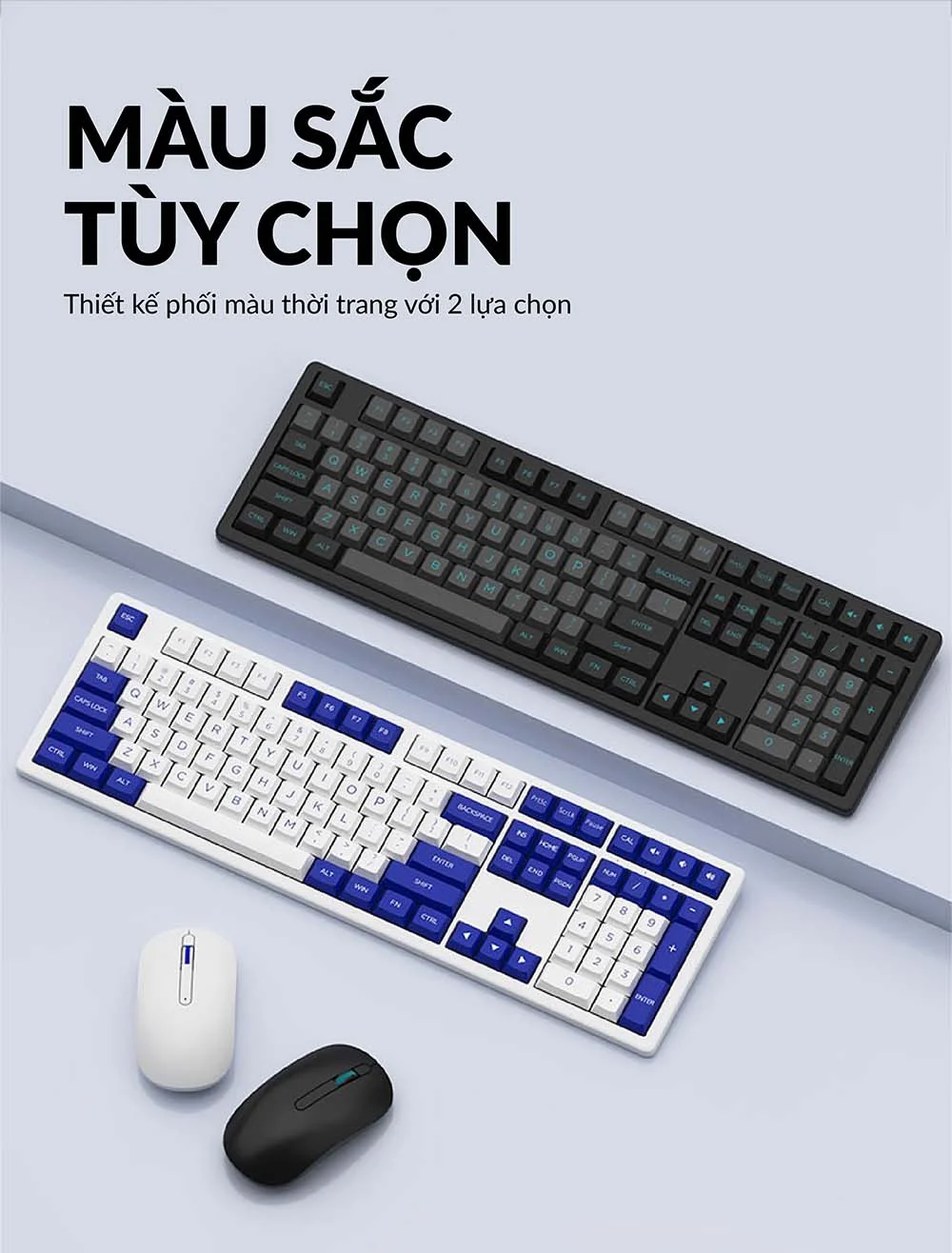 Phím chuột không dây AKKO MX108 (Bluetooth – 2.4Ghz – Black & Cyan / Blue on White)
