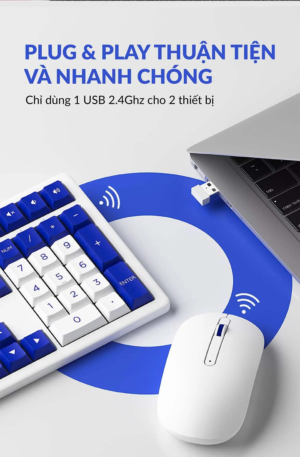Phím chuột không dây AKKO MX108 (Bluetooth – 2.4Ghz – Black & Cyan / Blue on White)