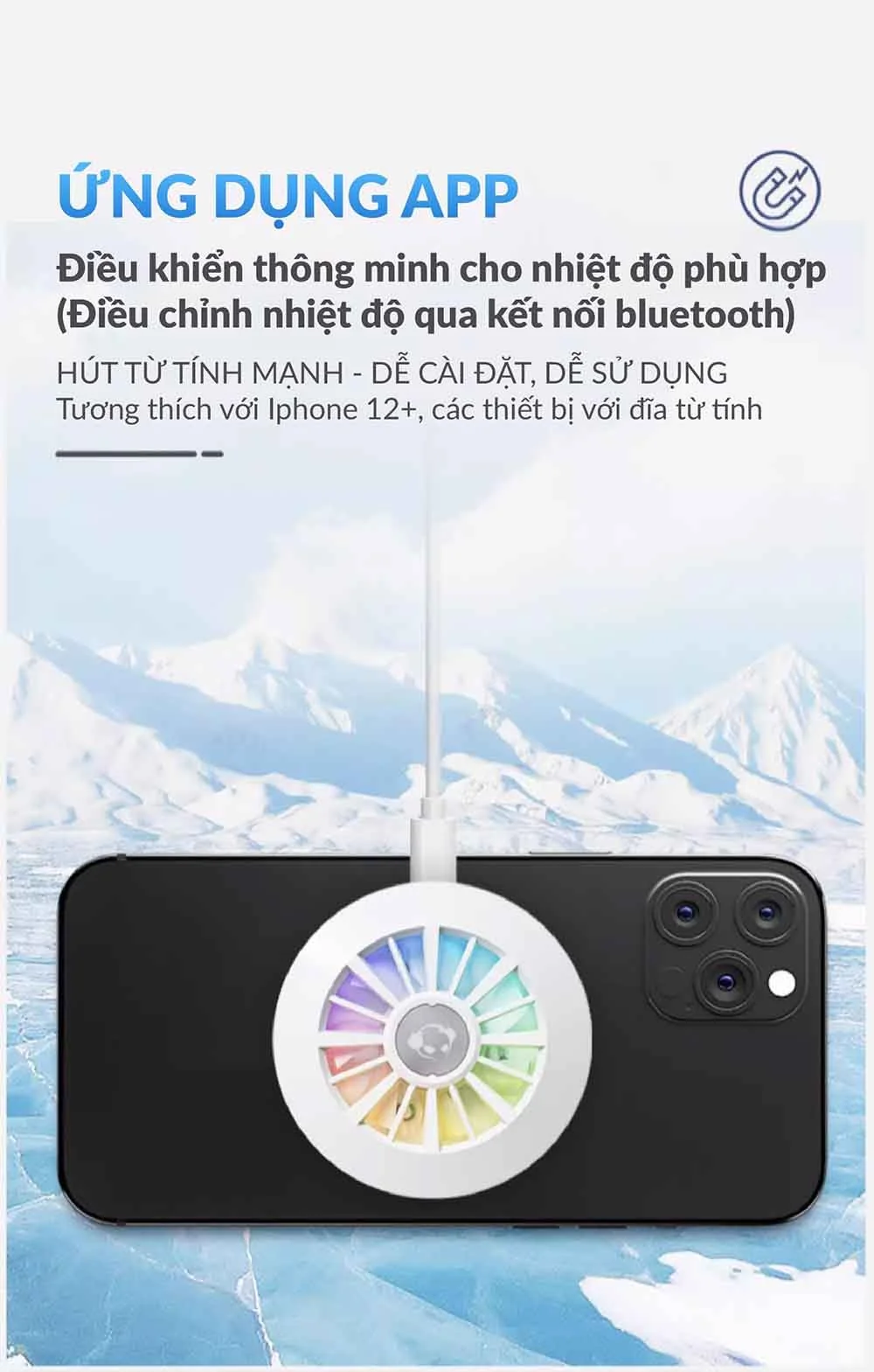 Quạt tản nhiệt điện thoại AKKO Magnetic Phone Cooler P10 (Trắng / Hồng)